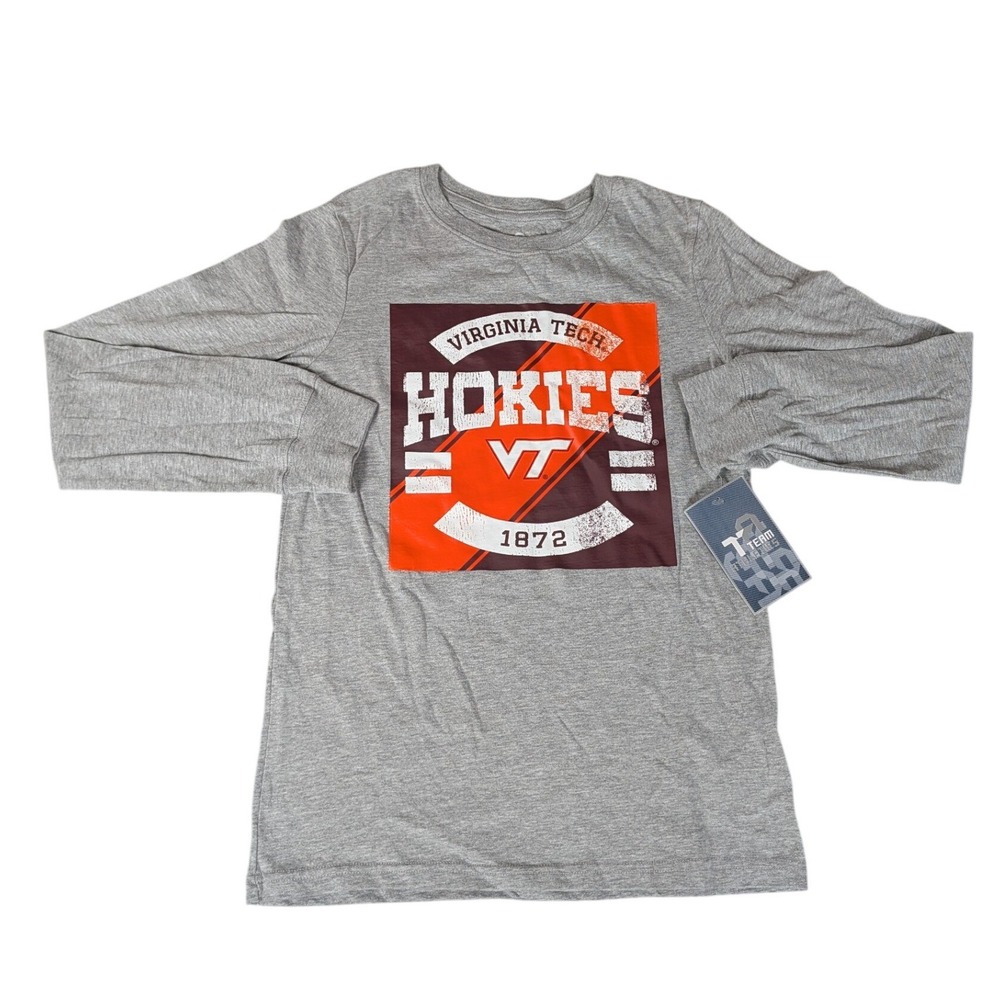 Team Athletics Virginia Tech Hokies Kids Long‎ Sleeve Heather Gray Shirt NWT